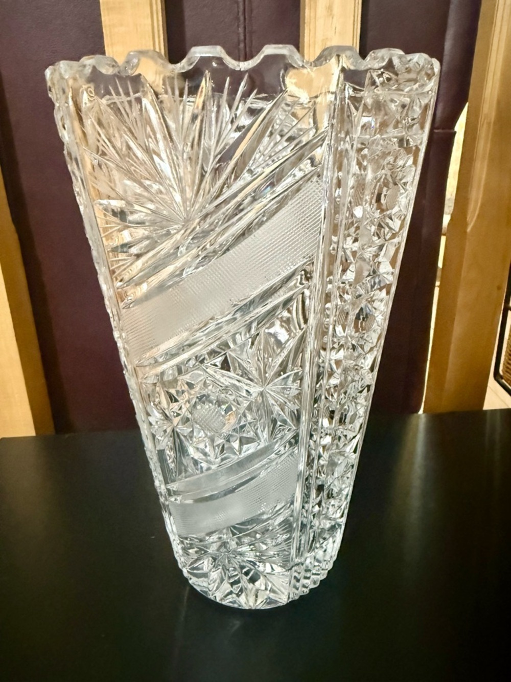 Vintage Heavy Bohemian Lead Crystal Vase - 6lb Hand-Cut 15-Point Star Base